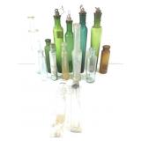 14 Narrow Unique Cylindrical Bottles - Green/Clear