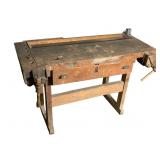 53"L Work Bench w/ 2 Attached Wood Vises & Drawer