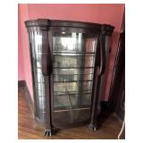 Antique Dark Oak China Cabinet w Curved Panels