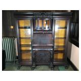 Antique Secretary Bookcase w Birdseye Maple Back