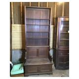 Early Oak Hall Bench Bookshelf Seat w Storage
