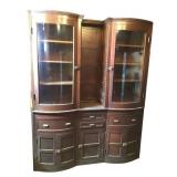 Oak Built-in Step Back Cabinet Curved Glass Doors