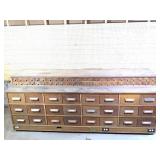 Early 72 Drawer Work Bench Cabinet