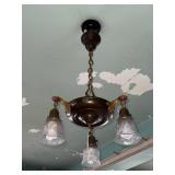 Antique 3 Lamp Clg Lamp w Glass Trumpet Shades