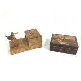 Wood Inlay Bird Cigarette Box & Puzzle Box