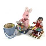 Wind Up Xylophone Doll & Dog & Bat Op Rabbit
