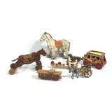1930s Horse & Carriage Painted Wood Toys