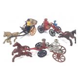 Cast Iron Horse Drawn Toys 2 Fire Pumpers & Surrey