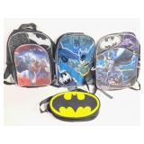 Three DC Batman Backpacks & Logo Zipper Bag