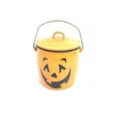 Halloween Jack O Lantern Enamel Metal Bucket w Lid