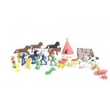 30+ Plastic Toy N.A. & Cowboys Horses Farm Animal+