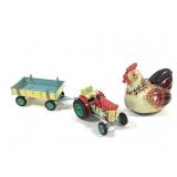 Hen Laying Eggs Tin Litho Toy Friction Tractor