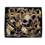 23 Pair Earrings 9 Rings Costume Gold Bling