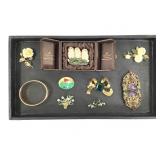 Vtg Brooches, Bracelets, Earrings & Owl Figure