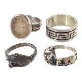 Sterling 17g Sapphire & Agate 4 Rings