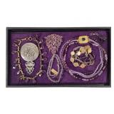 Purple Costume Jewelry And Silverplate Mirror