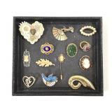 13 Pins Womens Rhinestone Agate Metal