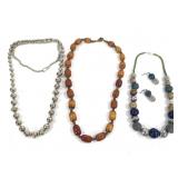 Wood Metal Stone Beaded Necklaces Three
