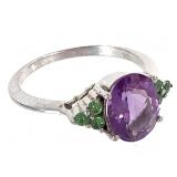 Sterling 2g Emerald & Amethyst Ring Sz 9