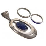 Sterling 13g Sodalite Pendant W Two Rings Sz 7 5.5