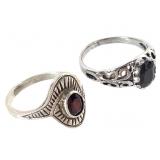 Sterling 7g Garnet Sz 8 Black Sapphire Sz 9.5