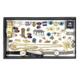 Mens Watches Cufflinks Pins Gold Color