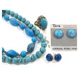Faux Turquoise Necklaces Earrings Ring