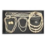 5 Faux Pearl Necklace Earrings And Watch