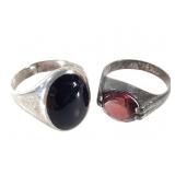 Sterling 4g Garnet Sz 6 Onyx Sz 7.5 Rings