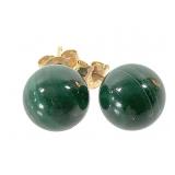 14K YG Malachite Round Stud Earrings 2.5g TW