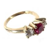 14K YG 3 Stone Ruby & Diamond  4.6g TW Sz.7.5