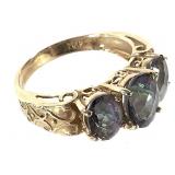 14K YG 3 Stone Mystic Topaz Ring 4.2g TW Sz, 7