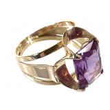 14K Radiant Cut Purple Moissanite Ring Sz. 7.5