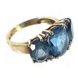 14K YG 3 Stone Oval Sapphire & Dia. Ring Sz. 6.5