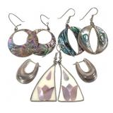 Sterling 6g Abalone Earrings W Three Pair +