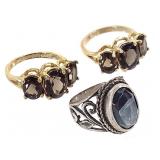Sterling 16g Smoky Quartz Hematite Rings Three