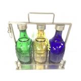 Unique Corked Colored Bottle Trio in Locking Stand