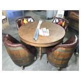 Vtg Barrel Table & 4 Chairs w/ Bumper Pool & Poker