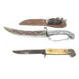 2 Fixed Blade Kinfolks Knives in Sheath + 2 Others