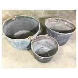 3 Brass Kettles of Various Sizes