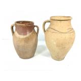 Two Clay Pottery Vases w/ Painted Line Patterns