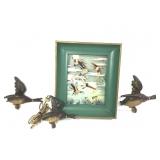 Backlit Duck Frame & 3 Chalkware Wall Mallards