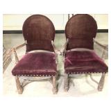 Pair Early Foliate Carved Arm Chairs (For Repair)