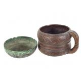 Copper Bowl And Wood Carved Mug