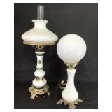 Porcelain Base Hurricane Lamp & Ball Globe Lamp