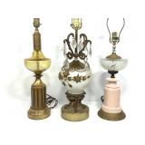 3 Mid Size Table Lamps w/ Glass Fonts