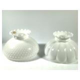 2 Milk Glass Hobnail & Melon Lamp Shades