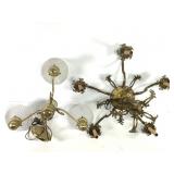 2 Hanging Brass Chandelier Style Light Fixtures