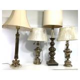 4 Brass Base Lamps w/ Shades