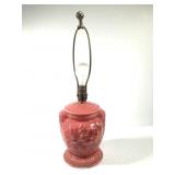 Painted Pink Floral Urn Style Table Lamp